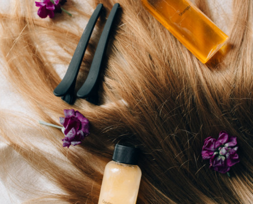 Hair products laying on a hair